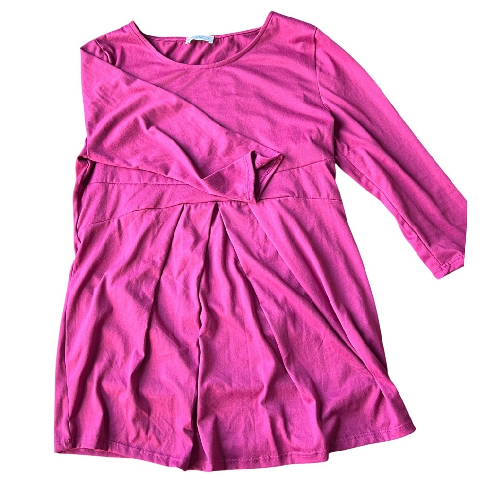 La Clef Magenta Pink Empire Waist Pleated Tunic Top Large‎ Shirt Cottagecore